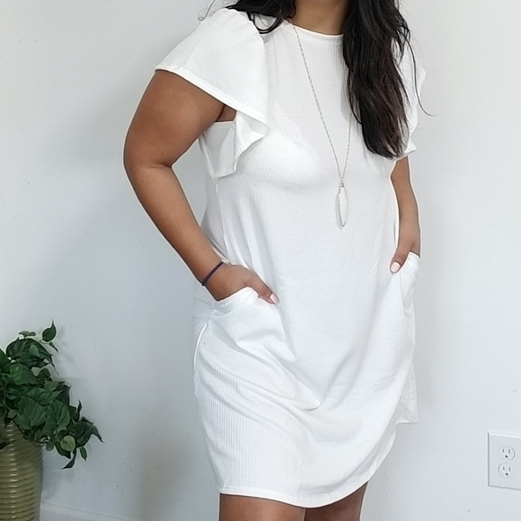 REJOICE RIBBED DRESS IN WHITE - Picture 5 of 7